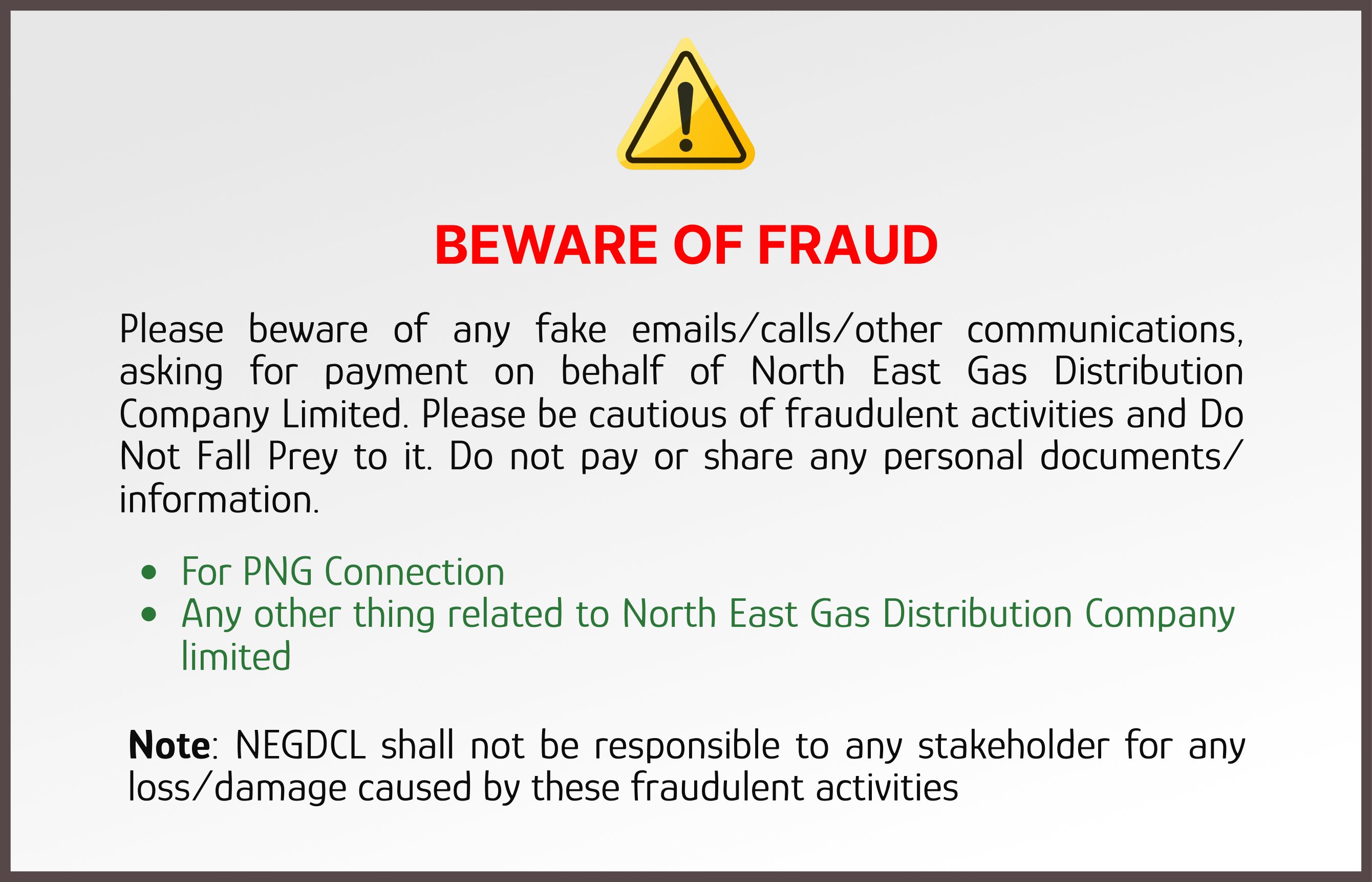 BEWARE OF FRAUD